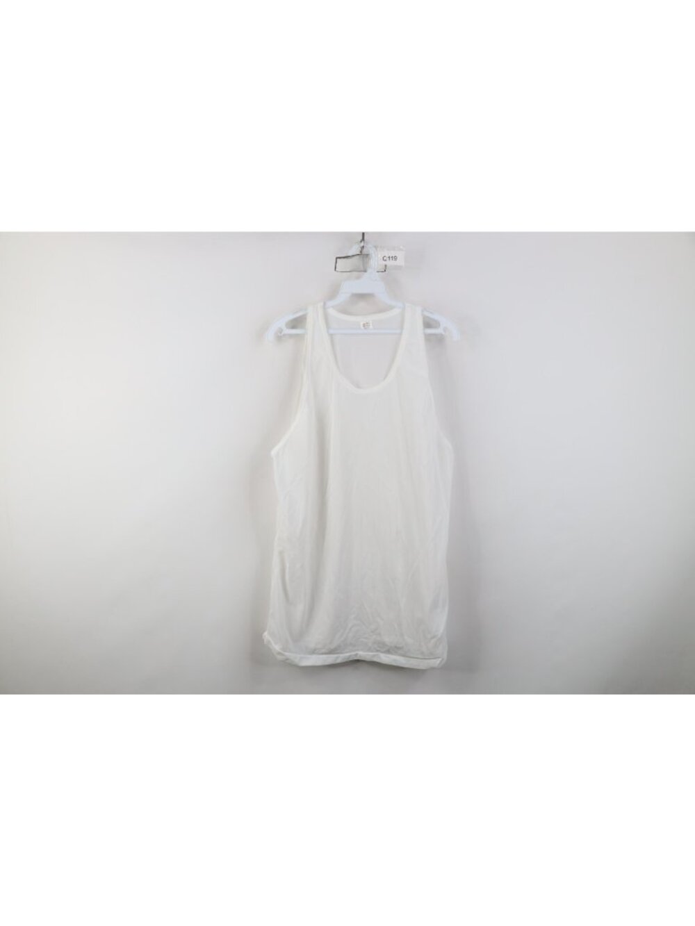Vtg 70s Streetwear Mens Size Large Blank Mesh Nylon Tank Top T-Shirt White USA